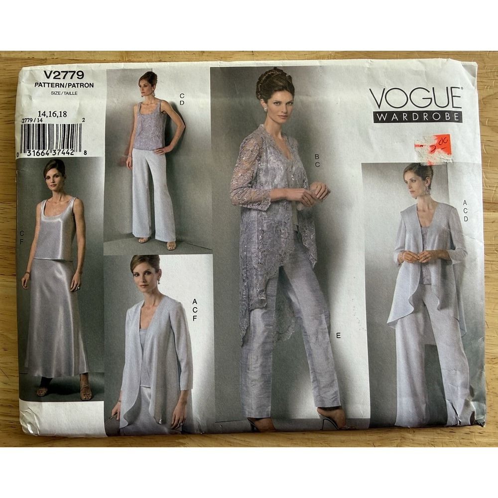 VOGUE Wardrobe Pattern V2779 Misses' Sz Formal Jacket Pants Top Skirt Size 14-18